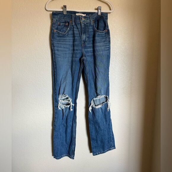 Levi‘s Low Pro Straight Jeans Sz 26 High Rise Distressed Medium Blue Wash - Picture 5 of 11